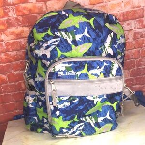 L.l. bean Blue and Green Shark Print Backpack